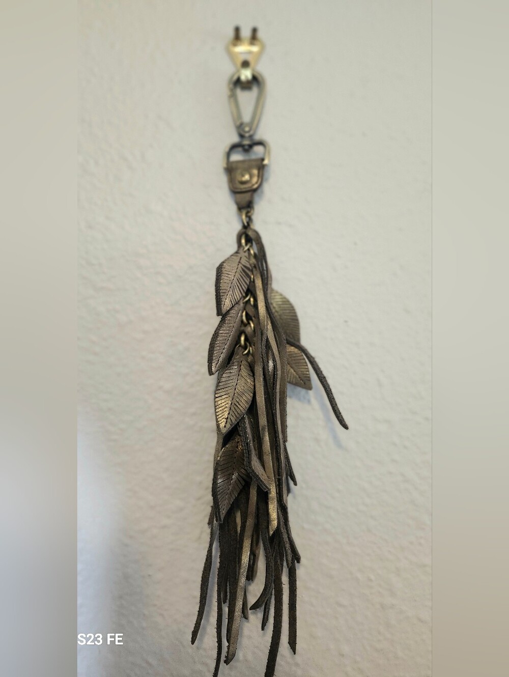 Hobo Feather And Fringe Leather Bag Charm Metallic Bronze